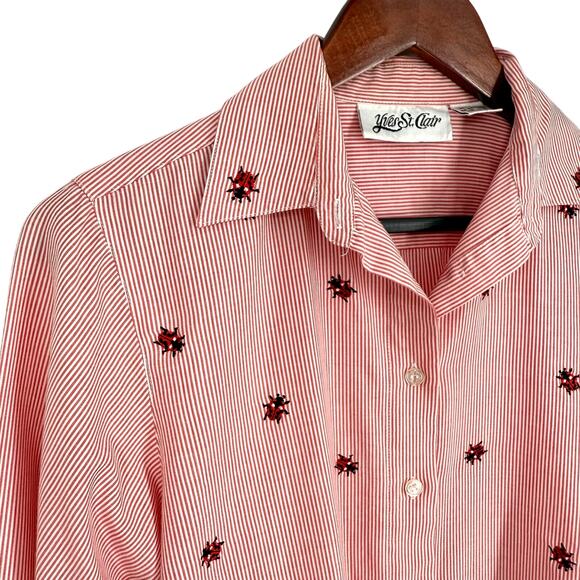 Yves St. Clair Womens Sz 8 White Red Ladybug Insect Blouse Shirt Top Artsy - Picture 3 of 6